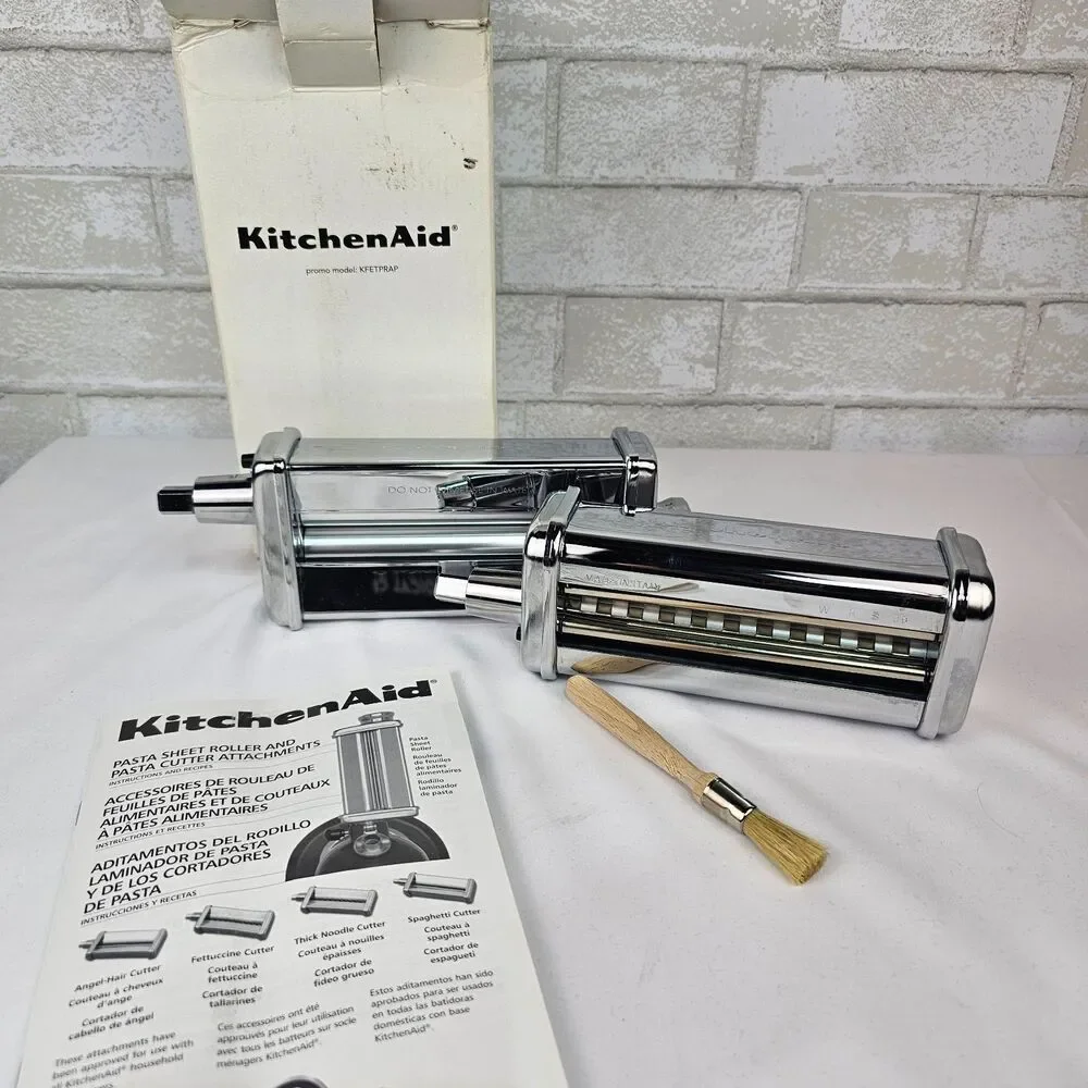 KitchenAid Pasta Roller Fettuccine Cutter Attachment Set KFETPRAP w/ Box Manual